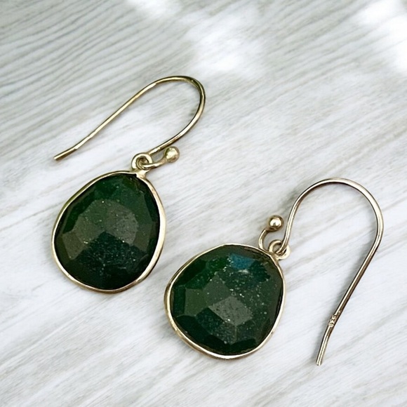 Green Aventurine Sterling Silver Earrings 925 - Picture 2 of 4